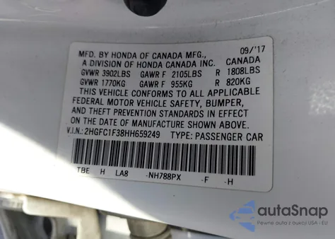 2017 Honda Civic Ex-T from USA, damaged, VIN 2HGFC1F38HH659249